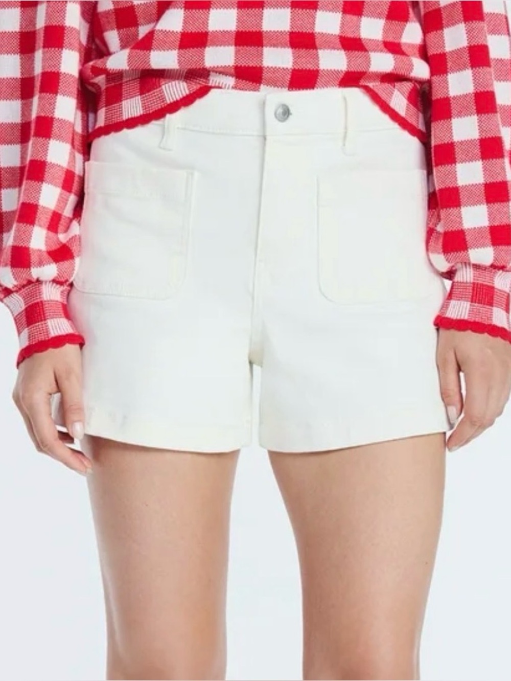 NWOT- Free Assembly Hi Rise White Denim Shorts w/Patch Pockets